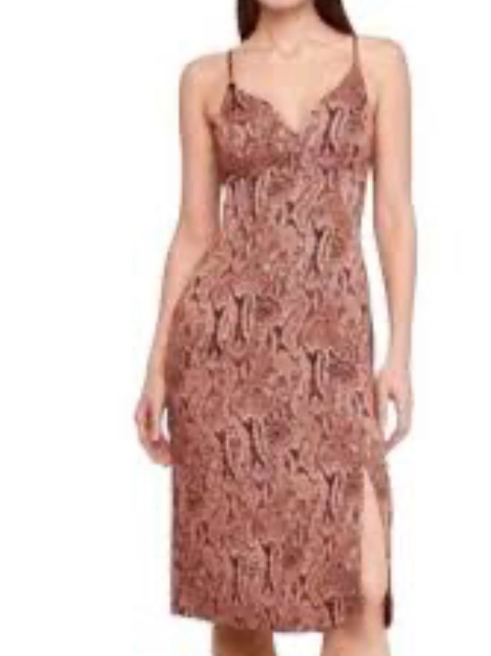 Express Brown Animal Print  Slip Dress with Side Slit Size Large
